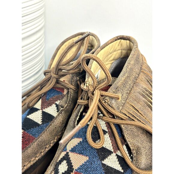 Twisted X Boots Bomber Tribal Pattern Leather Fringe Moccasin Size 6.5 - Picture 13 of 15
